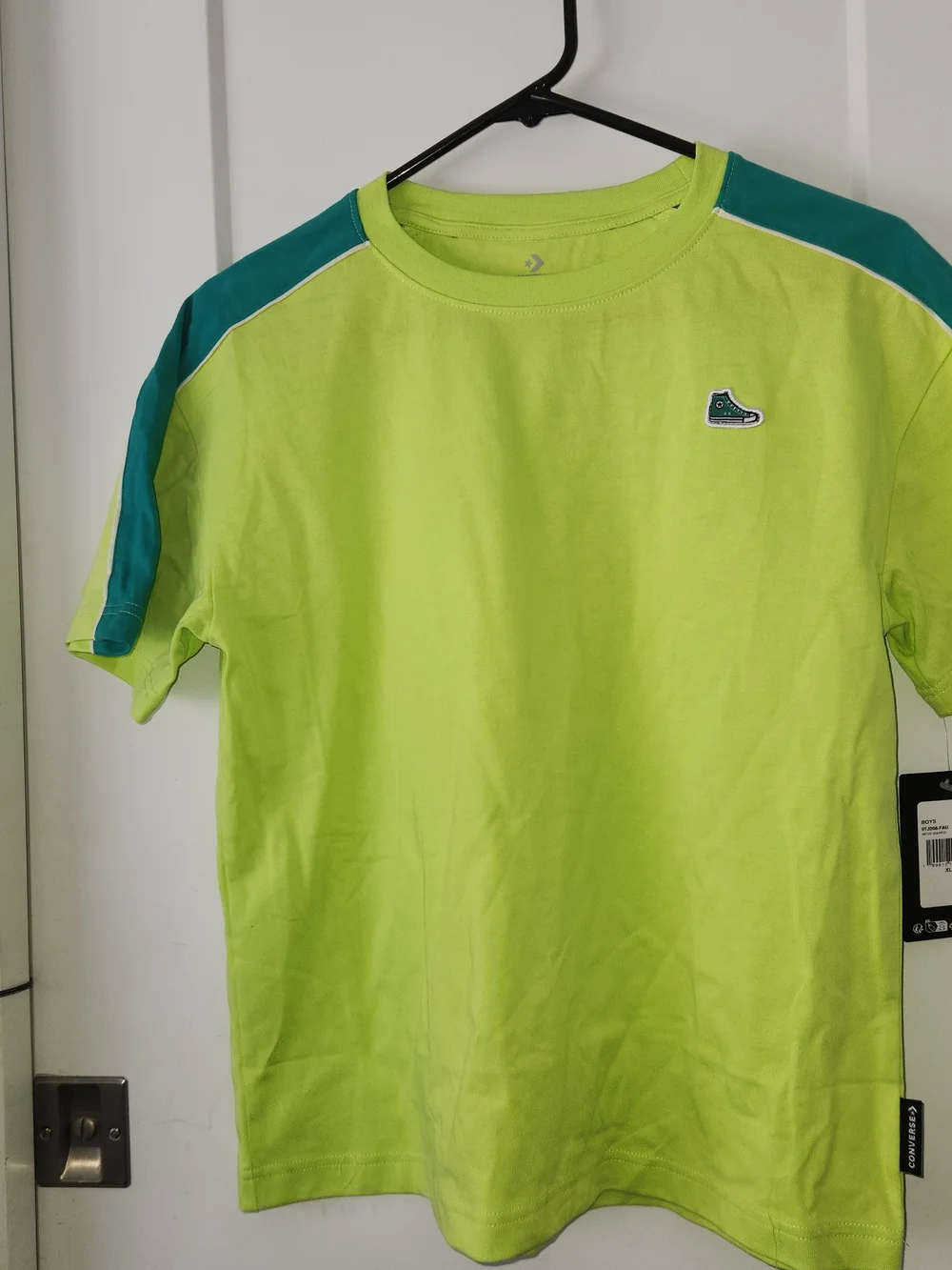 Converse Lime Green Tee with Teal Shoulder Panels